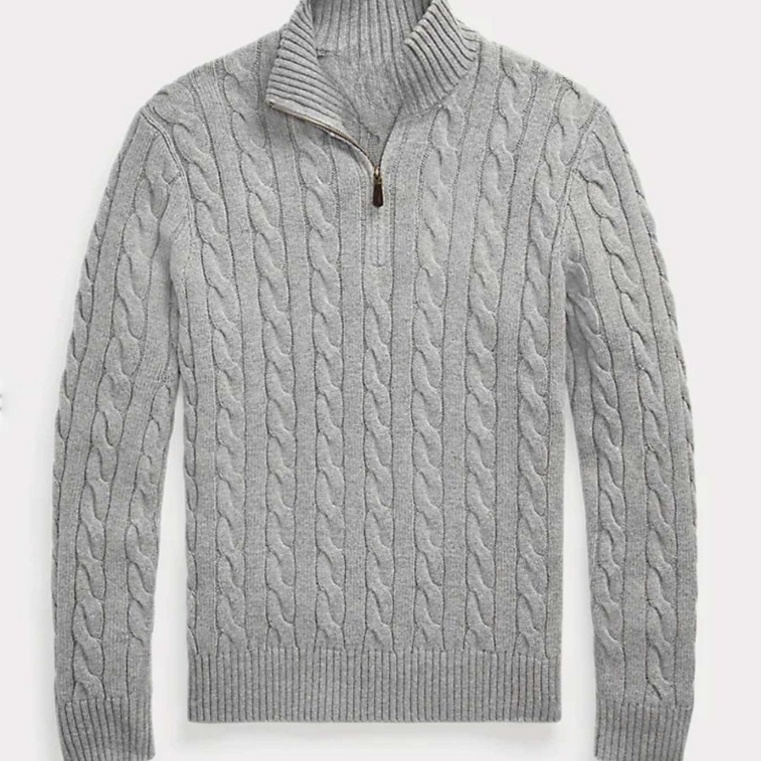 Cable-Knit Sweater With Zipper - Grey