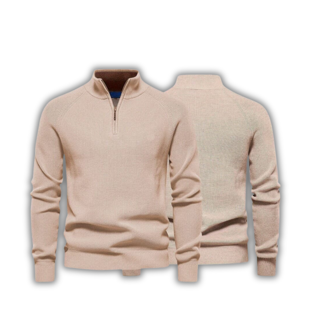 Zip Cable-Knit Wool Knit Sweater