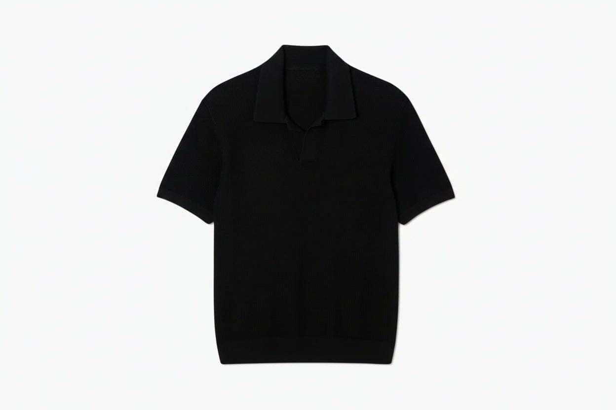 Cotton Blend Open Polo Collar Sweater