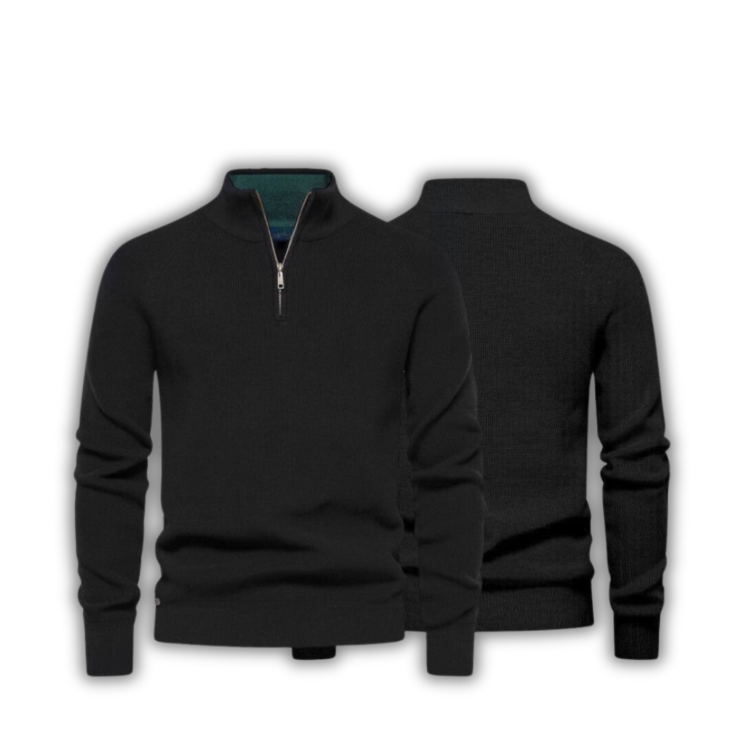 Zip Cable-Knit Wool Knit Sweater