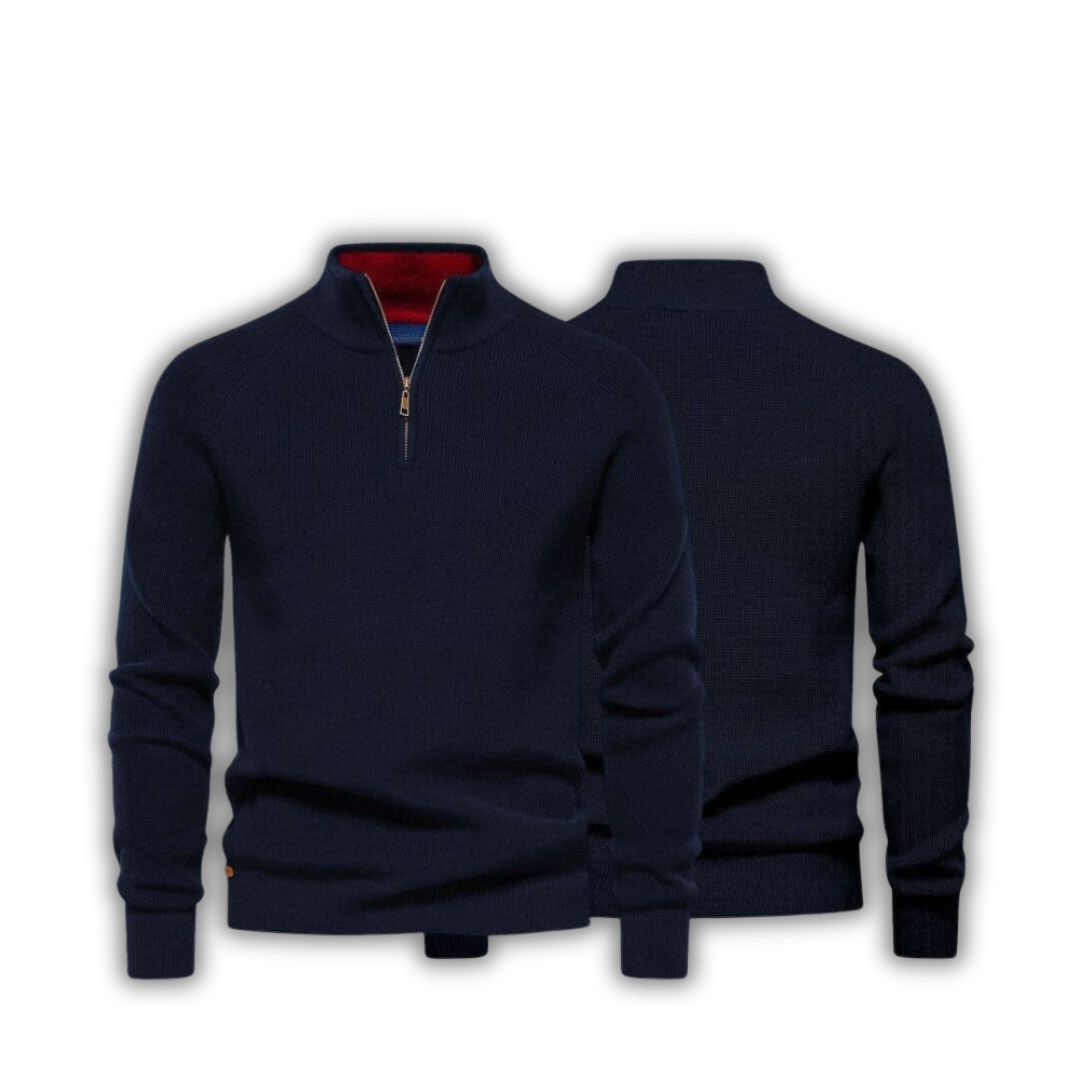 Zip Cable-Knit Wool Knit Sweater